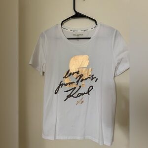 Karl Lagerfeld White T-Shirt with Gold and Black Design